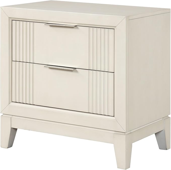 GOWE Antique White 3pc Bedroom Set Queen Size Bed 2X Nightstands LED Headboard Bedroom Furniture Transitional Style Antique White Color Fabric, Foam, Solid Wood, Birch Veneer