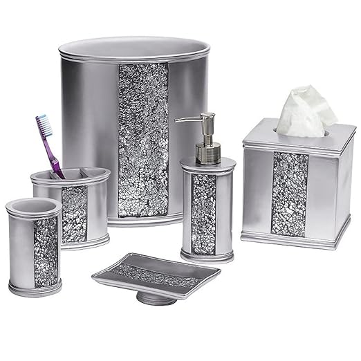 Zahari Home Sinatra Waste Basket Decorative Beautiful Designs Bathroom Bedroom Living Room Decor, Silver