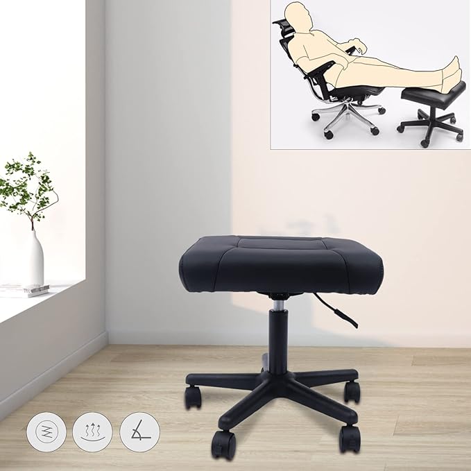 Foot Stool Adjustable,Office Ottoman Under Desk,Leg Rest Ottoman with 360° Swivel Rolling Wheels,Multi-Use Stool for Gaming Chair,Home,Office