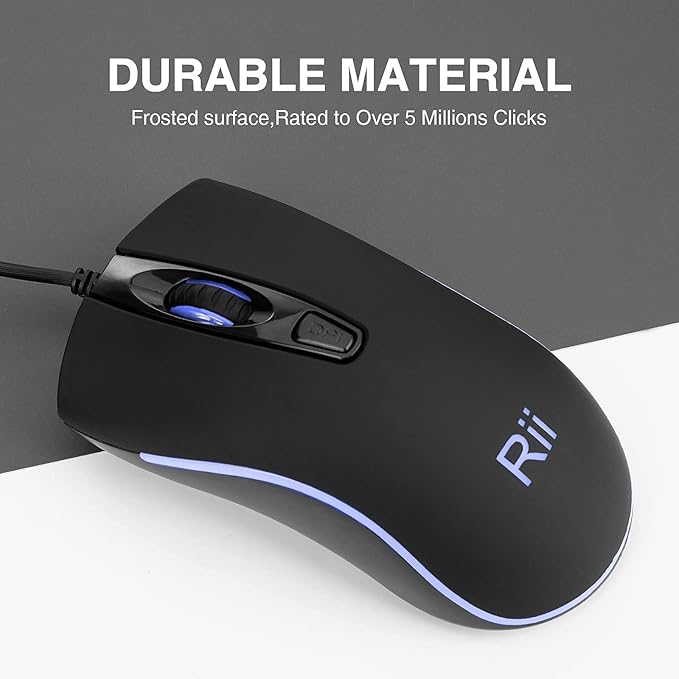 Rii RM105 Wired Mouse,Computer Mouse with Colorful RGB Backlight,Comfortable Grip Ergonomic Optical,USB Wired Mice Support Windows PC, Laptop,Desktop,Notebook,Chromebook