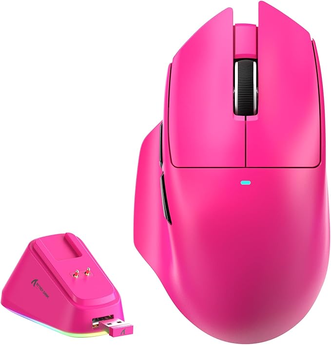 MAMBASNAKE×Attack Shark V6 65g Lightweight RGB Gaming Mouse with Magnetic Charging Dock, BT/2.4G Wireless/Wired 1K Polling Rate, 25K DPI, Programmable Mice for PC/Mac/Laptop(Berry)