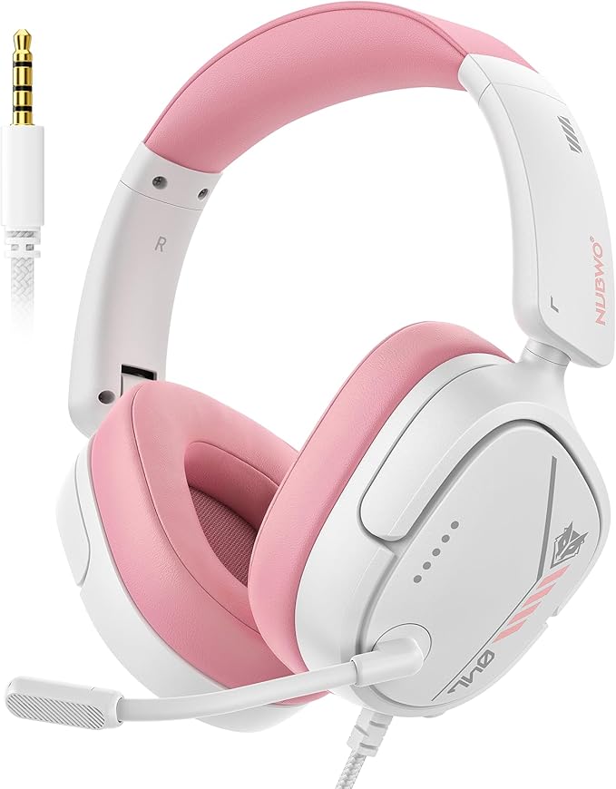 NUBWO HG04L Gaming Headset for PS5/PS4, Xbox Series X|S/Xbox One, Switch – 250g Lightweight, Clear Unidirectional Mic, Soft Memory Earmuffs, 3.5mm Jack for Gaming & Work - Pink