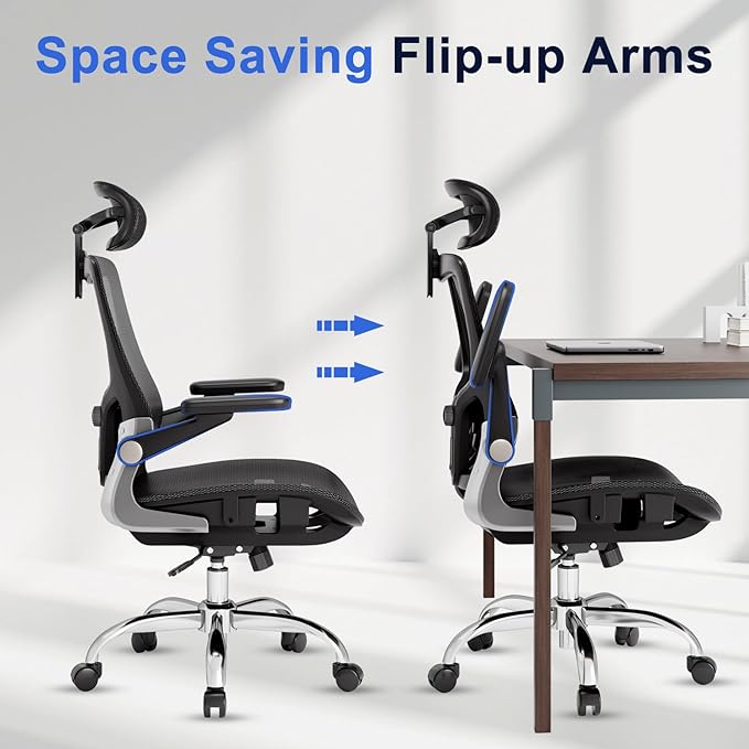marrap Ergonomic Office Chair, Mesh Seat Cushion with 3D Armrests and 3D Headrest, Adjustable Lumbar Support with 90-120° Rocking Function, Black
