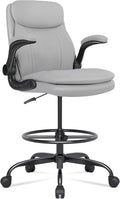 Misolant Leather Drafting Chair, Tall Office Chair for Standing Desk, High Executive Office Chair with Adjustable Height and Flip-up Armrest for Counter Height Desk