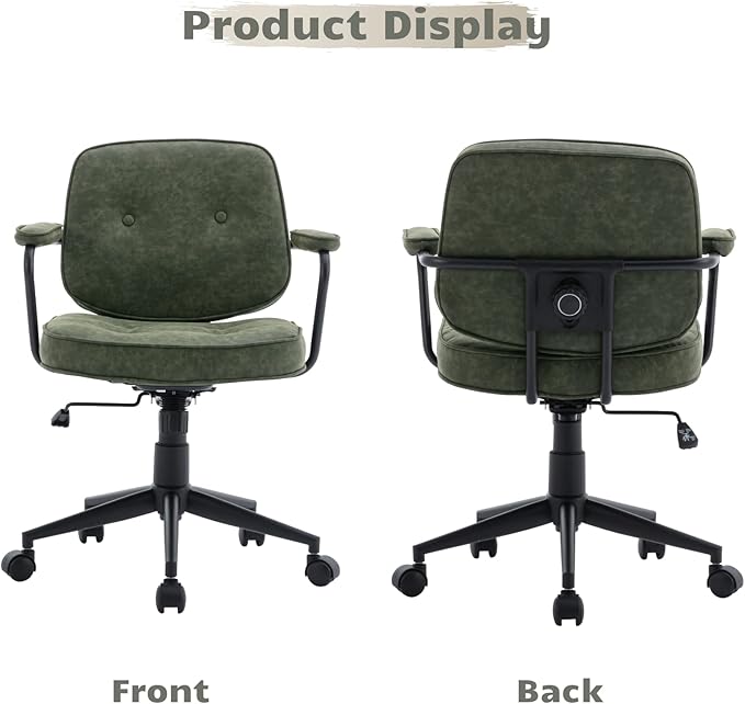 HEAH-YO Modern Armless Desk Chairs Set of 1, Swivel Computer Task Chair with Wheels and Armrests, PU Leather Adjustable Office Chair with Backrest for Home Base, Green