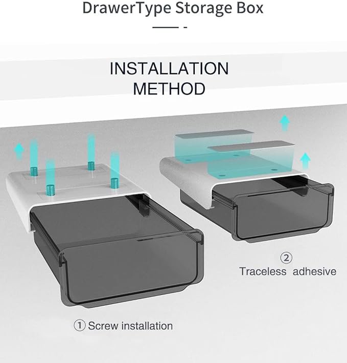 Self-adhesive Under Desk Drawer, 2 Packs Table Hidden Organizer Slide Out Large Storage Desktop Pencil Tray for Office Home School Kitchen (Large, White)