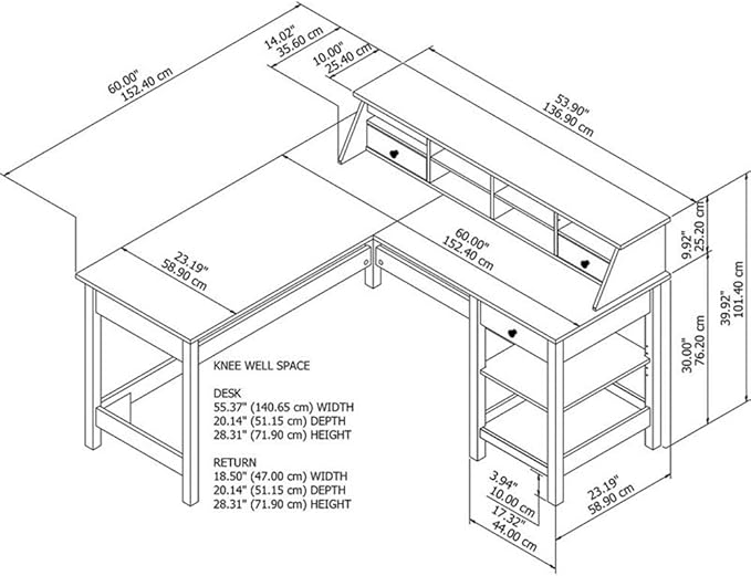 UrbanPro 60W L Shaped Computer Desk with Storage, Pure White and Shiplap Gray Finish, Desktop Organizer with Cubbies and Drawers, Modern Farmhouse Style Home Office Desk