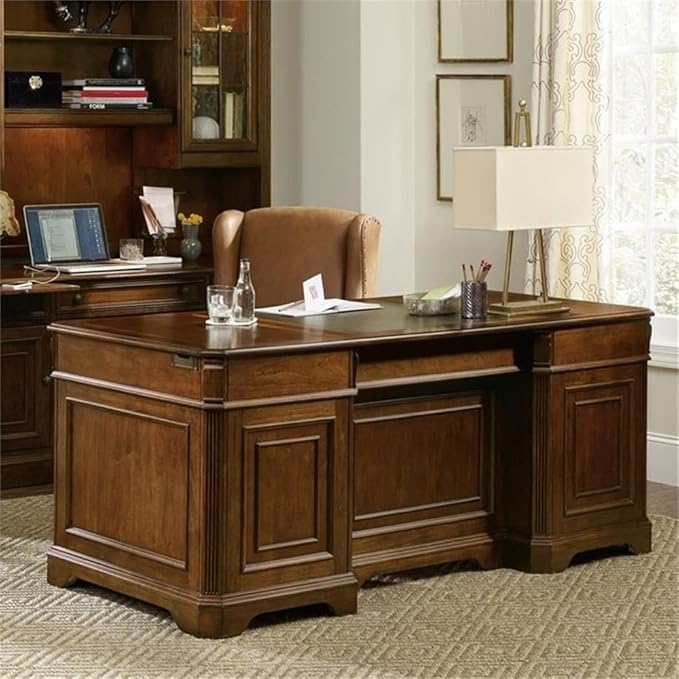 BOWERY HILL 2-Piece Office Set of Executive Desk & Filing Cabinet in Cherry