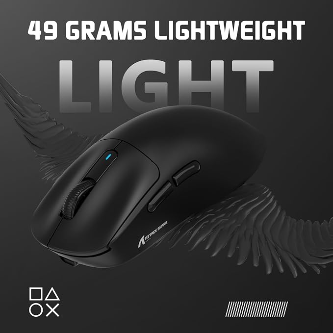 MAMBASNAKE Attack Shark X3 Wireless Gaming Mouse, 49g Ultralight, PixArt PAW3395 26000 DPI, Bluetooth/2.4Ghz /Wired Tri-Mode, 200Hrs Rechargeable Battery, Kailh GM8.0 Switch for PC/MAC/Win - Black