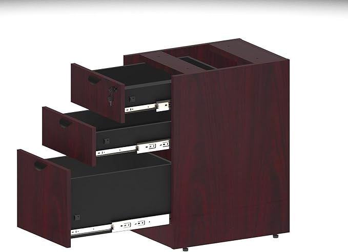 Boss Office Products Holland 66" Executive Desk and Credenza with Dual File Storage Pedestals and Hutch, Mahogany
