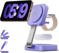 RYND 2026 Traveling Wireless Magnetic Fast Charging Station, 3 in 1 Charger with i Phone 17 16 15 14 13 12 Pro Max Plus,Apple Watch Series & Air pod 4 3 2 Pro-Gifts for Wife & Husband(Purple)