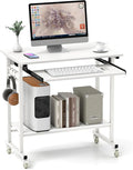 Tangkula Rolling Computer Desk Cart with Keyboard Tray, Mobile Portable Laptop PC Desk with CPU Stand & 3 Hooks for Sofa & Bed, Compact Small Desk on Wheels for Small Spaces (White)