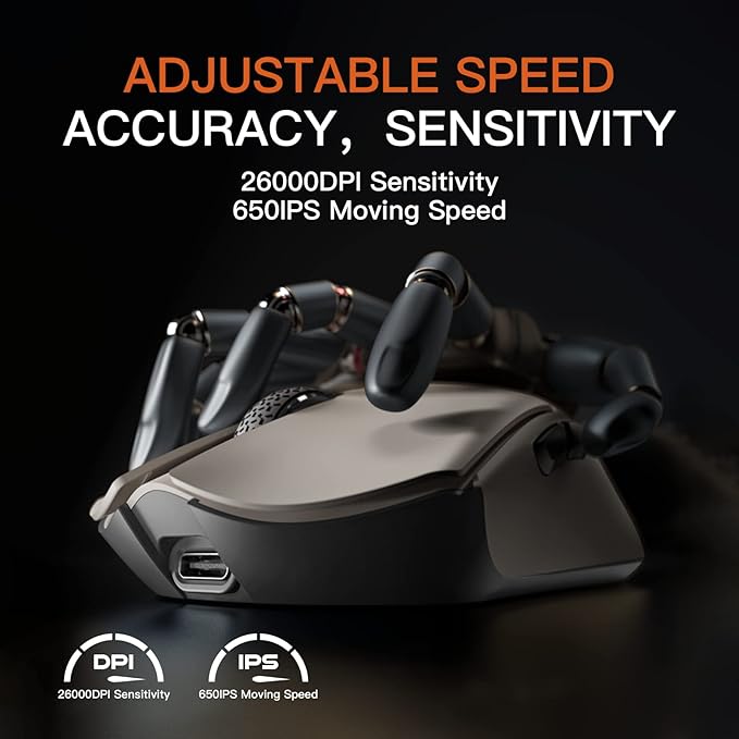 Darmoshark M3 Wireless Gaming Mouse,Tri-Mode 2.4G/USB-C/Bluetooth Mouse Up to 26000DPI,PAW3395 optical sensor Lightweight 58g,8 programmable button 500MAh Battery Life,Computer Mouse for Laptop,PC,Mac
