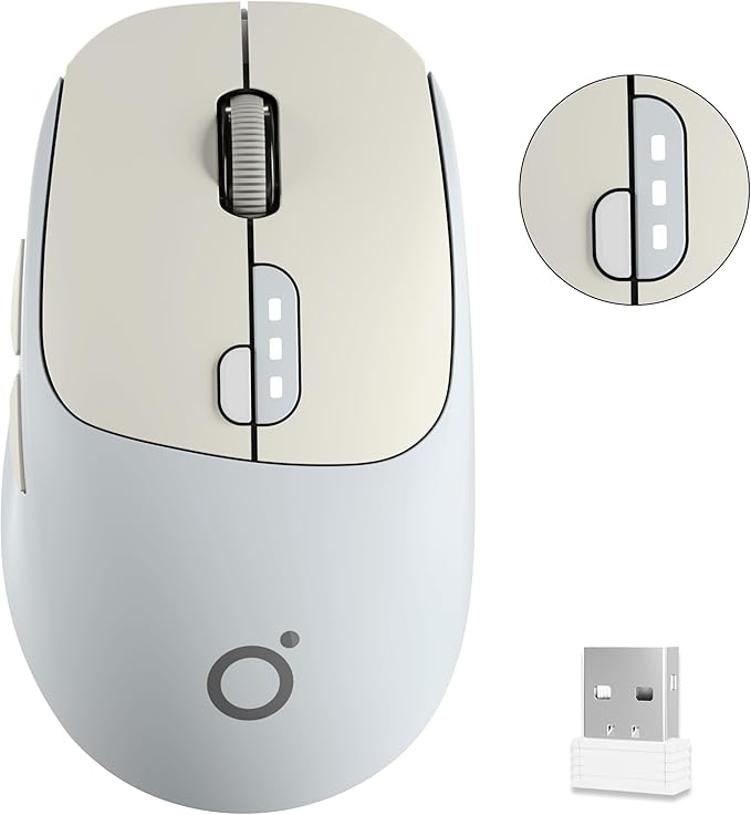 SEUNKWANG EWEADN Q5 Wireless Mouse, Bluetooth & 2.4G Quiet Computer Mouses with Battery Level Display, 1600 DPI, Ergonomic Office Mouse, 6 Button Portable Cute Computer Mouse for Laptop/PC/Mac - Grey