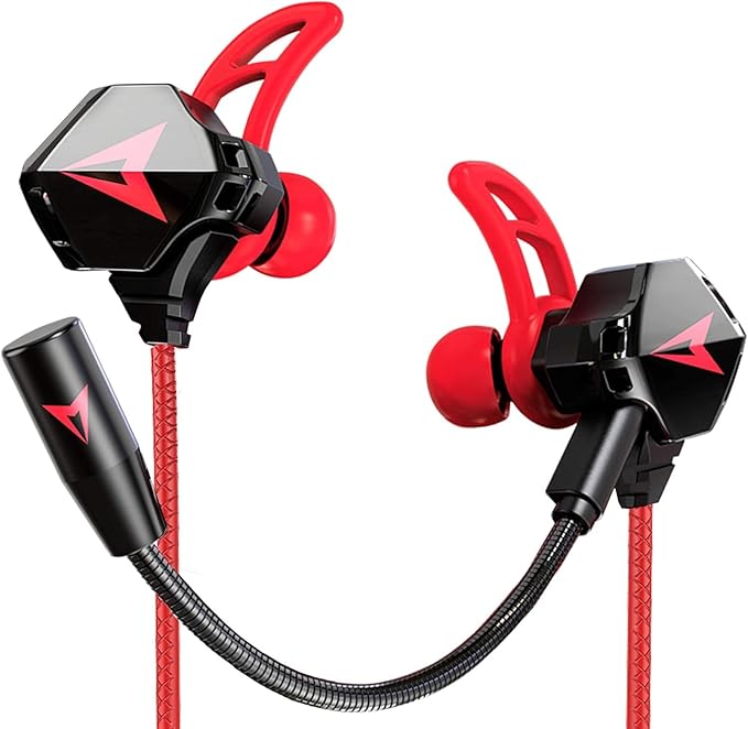KASOTT Battle Buds Pro in-Ear Gaming Headset with Dual Microphone, Mute and Volume Control, Wired Earphones for Mobile Gaming, Nintendo Switch, Xbox One, PS, PC (Red)