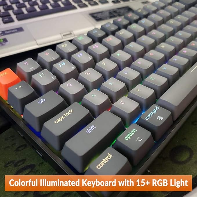 Keychron K2 75% Layout RGB Bluetooth Wireless Mechanical Keyboard with Keychron Super Red Switch/Anti Ghosting/N-Key Rollover, Compact 84 Keys USB Wired Gaming Keyboard for Mac Windows-Version 2