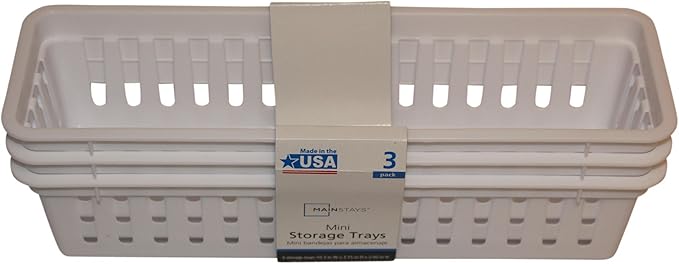 Mini Storage Trays Bin Bundle- Basic Square 3pk, Slim Plastic Storage Trays Basket 3pks, Rectangular 2pk -White