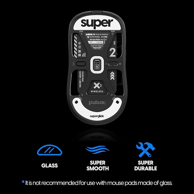 Superglide2 - New Controllable Speed Textured Surface Smoothest Mouse Feet Skates Made with Durable Strong Glass for Pulsar X2 & X2 v2 & X2H & X2A Wireless Gaming Mouse (Type-C, White)