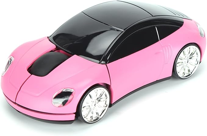 ASHATA 2.4GHz Wireless Gaming Mouse, 3D Sport Car Shape Ergonomic USB Mouse Mice for PC Laptop Computer, Pink (No Bluetooth)