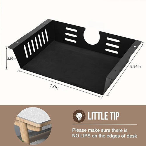 2 Pack Under Desk Shelf-Metal -Black Under Shelf Storage for Office Tables & Workstations（13Inch）