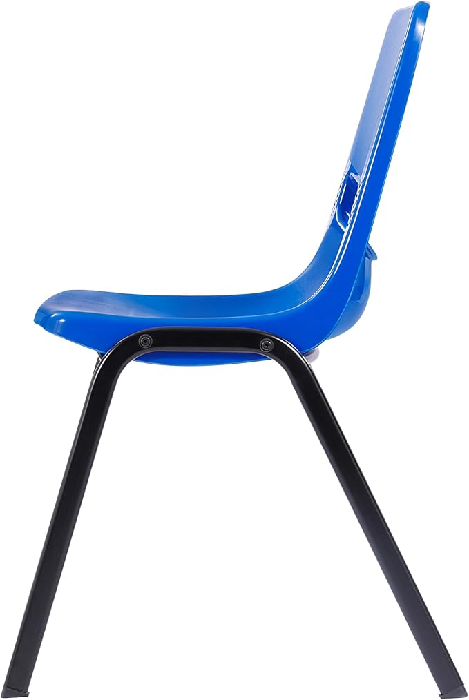 EMMA + OLIVER Jacobs Desk/Stackable Ergonomic Chair Set, Flex Comfort Seat Back, Adjusting Desk Legs, Metal Open Front Storage Box, Natural Desktop/Navy Chair