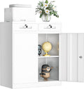 INTERGREAT Metal Storage Cabinet with Drawers, 42”H Lockable Office Storage Cabinets with 2 Doors and Adjustable Shelves, White Steel File Cabinet for Home Office, Garage, School, Apartment(White)