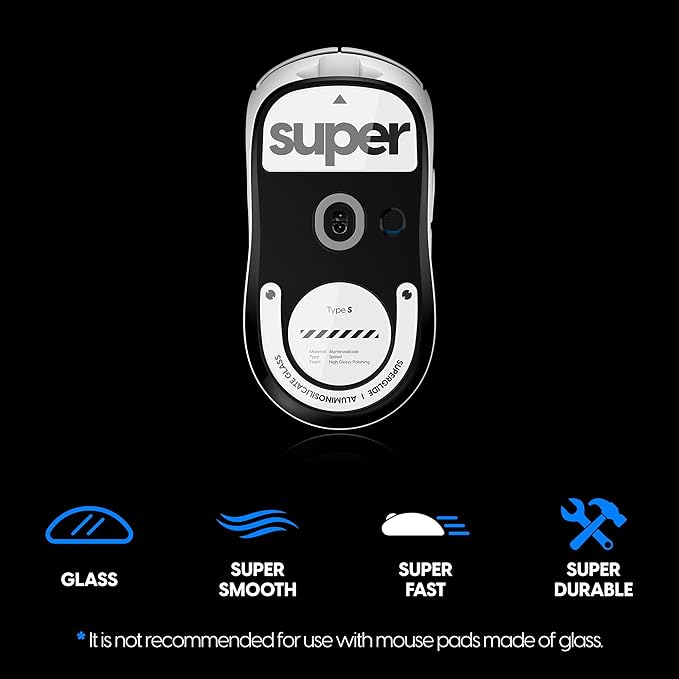Superglide Glass Mouse Skates - Super Smooth Glide, Polished Round Edge, Super Fast Gaming Mouse Feet with Durable Sole for Logitech G Pro X Superlight2 (Type-S, White)