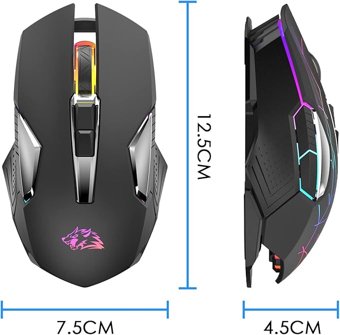 FELICON Wrieless Gaming Mouse, Silent Rechargeable Optical Sensor 3 Level DPI Computer Mice, Computer Wrieless Mouse with 7 Color LED Light for Windows/Mac/Linux/PC/Laptop(Black)