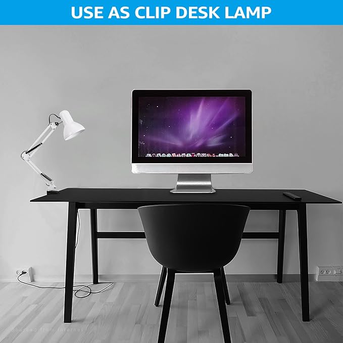 TORCHSTAR Metal Desk Lamp with Clamp, Swing Arm, Architect Adjustable Gooseneck Table Lamp, Clip Desk Lights for Home Office, Work, Study, Reading, E26 Base, Multi-Joint, White