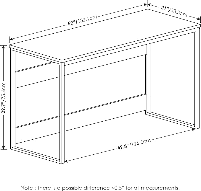Furinno Moretti Computer Desk, Gaming Desk with Metal Frame, Office Desk, 52" Width, for Home Office, Gaming, Study, Brown Walnut