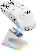 MAMBASNAKE Attack Shark X6 Wireless Gaming Mouse,RGB Magnetic Charging Dock,X3 Upgrade, 49g Ultralight 2.4GHz/BT5.2/USB-C Tri-Mode,PAW3395 Sensor 26KDPI,G502 Programmable Mice for Win/Mac-White&Tape