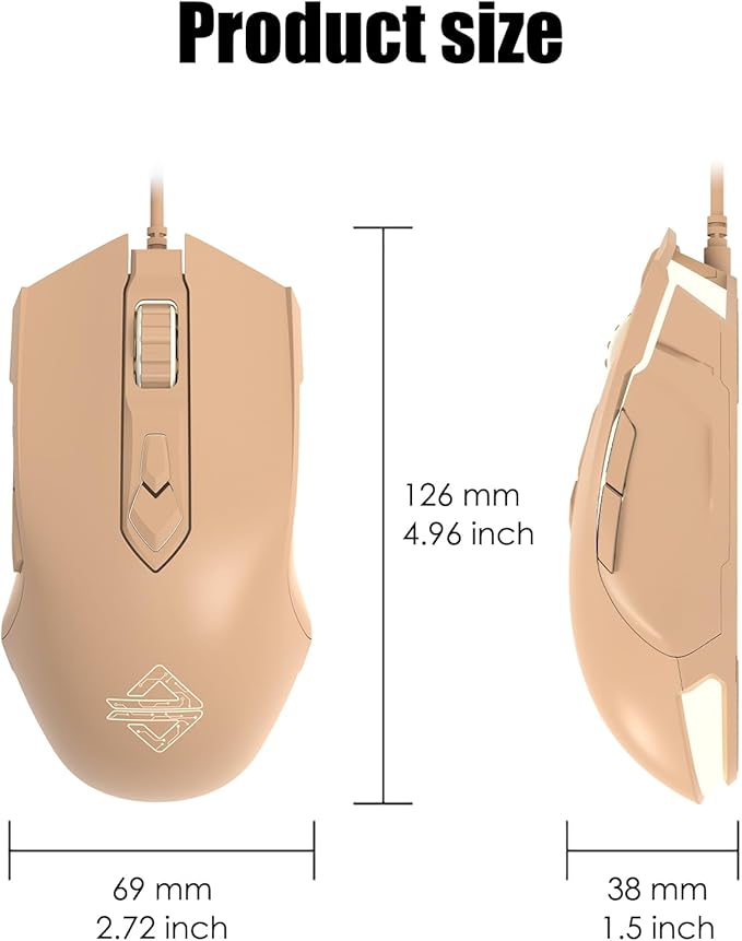 Lomiluskr AJ52 RGB Wired Gaming Mouse, 7 Programmable Buttons, Computer Mice with RGB Lighting, 200-4800 DPI Adjustable, for Windows/Mac OS/Linux (MilkTea)