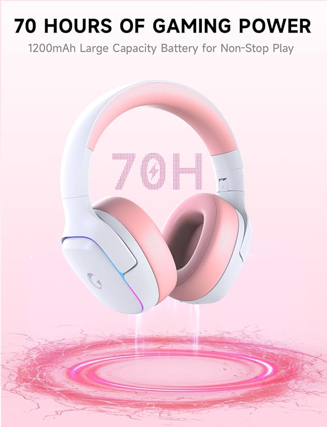 Gvyugke 2.4GHz Wireless Gaming Headsets for PS5, PS4, PC, Switch - Bluetooth 5.3 Gaming Headphones with Noise Canceling Mic, 7.1 Surround Sound, 70H Battery, RGB Lighting - Pink