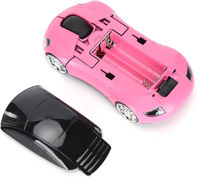 ASHATA 2.4GHz Wireless Gaming Mouse, 3D Sport Car Shape Ergonomic USB Mouse Mice for PC Laptop Computer, Pink (No Bluetooth)