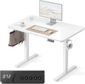 Cubiker Standing Desk, 40x24 Inches Sit Stand Home Office Desk, Electric Stand up Desk, Adjustable Desk with Splice Board, White Frame/White Top