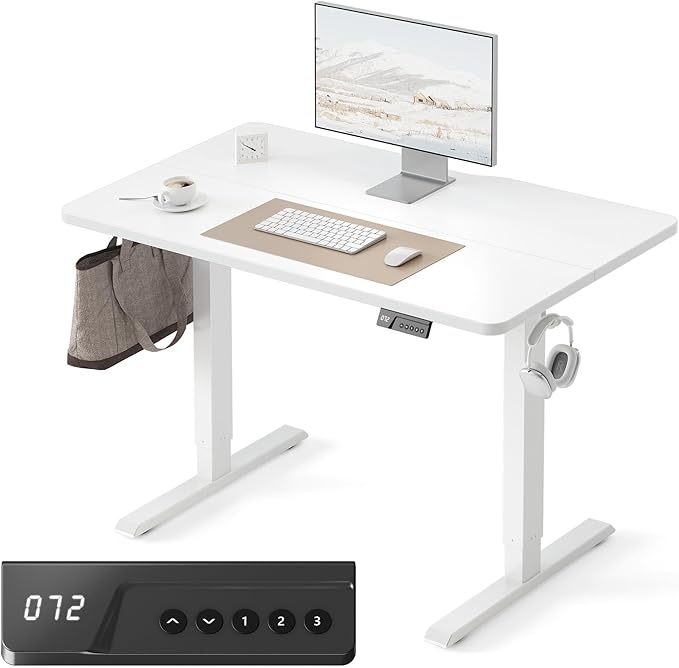 Cubiker Standing Desk, 40x24 Inches Sit Stand Home Office Desk, Electric Stand up Desk, Adjustable Desk with Splice Board, White Frame/White Top