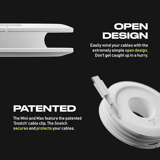 Side Winder Mini and Max Headphone, Earbud and Charging Cable Winder and Organizer Perfect for Wrapping Earbuds and Cords for Travel and Organization (White, Mini)