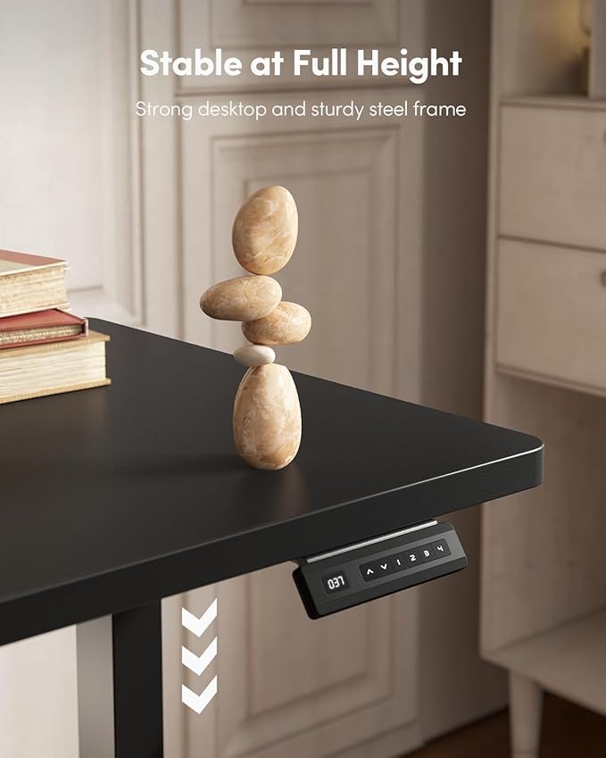 CubiCubi 40 x 24 Small One-Piece Standing Desk, Adjustable Height Electric Computer Sit Stand up Home Office Workstation, with 4 Memory Presets, Headphone Hook, Black