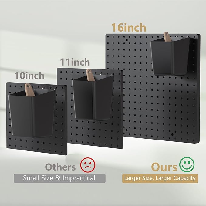 FZK Peg Board, Black Pegboard 4pcs and 46 Pegboard Hooks with Strong Ribs Back Holds up for 200Ib, Peg Board Organizer for Walls for Garage Workshop Office Kitchen, 16"*16"