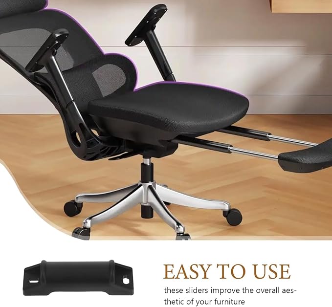 SEWACC 4pcs Footrest Sliders for Chair Replacement, Ergonomic Office Chair Footrest Pedal Sliders Attachment for Home Use