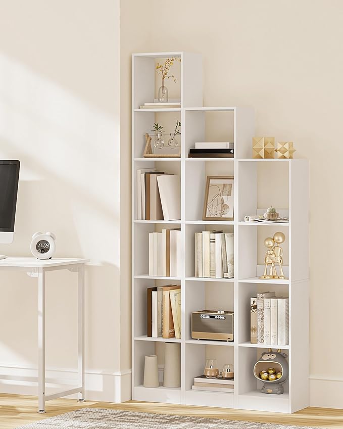 Hzuaneri Bookcase, Tall Narrow Bookshelf, Open Display Storage Shelf, Skinny Cube Book Shelf with Adjustable Shelves, CD Rack for Living Room, Home Office 6-Tier(9.4 x 11.8 x 72.5 inch) White BC09603X