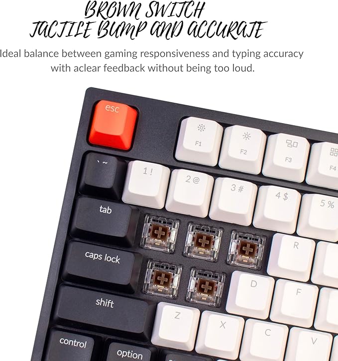 Keychron C1 TKL Mechanical Gaming Keyboard – Wired White LED Backlit Compact Keyboard with Tactile Mechanical Switches, Compatible with Mac & Windows