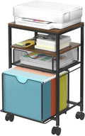 BOHDK Rolling File Cart with 2 Storage Drawers, Wood & Mesh Hanging File Folder Organizer with Wheels Under Desk, File Cabinets for Home Office, 14.7" L x 11.8" D x 25.3" H
