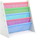 Humble Crew 4-Tier Kids Bookshelf, White Wood/Pastels - Premium Book Shelf for Kids Rooms with Four Deep Pockets - Toddler Sling Book Rack with Deep Sleeves, Nursery Bookcase Organizer
