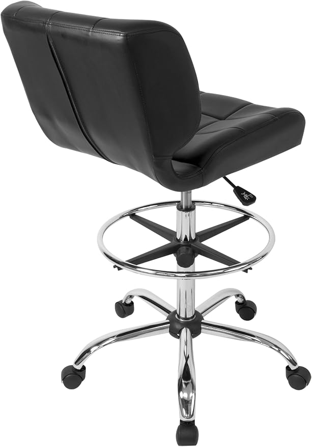Studio Designs Black Crest Drafting Work Chair with Foot Rest - Adjustable Height - Contoured for Desk or Drafting Table