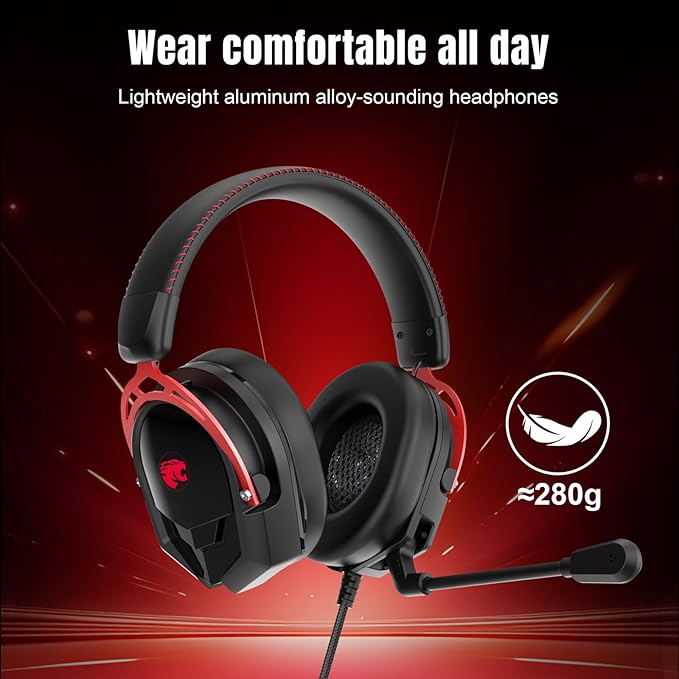 IMYB A88 Gaming Headset with Mic for Ps5, Pc, Xbox One Series X/s, Ps4, Switch, Stereo Wired Noise Cancelling Headphones with Microphone for Computer, Laptop, Mac, Nintendo, Games (Red)