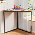 VECELO Corner Desk,Office Tables for Living Room for Small Space Triangle Computer Desk with Steel Frame Corner Shelves with Metal Frame Writing Desk for Workstation Classic Brown 33.1"