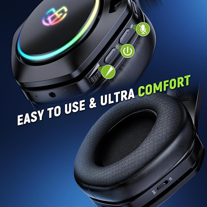 Tatybo Wireless Gaming Headset for Ps5 Ps4 PC, 2.4GHz USB & Type-C Gaming Headphones, 40Hrs & 7.1 Surround Sound Bluetooth Headphones with Noise Canceling Mic, Wireless Headset for Switch Phone