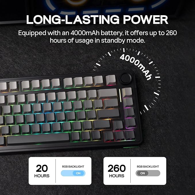 EPOMAKER EA75 75% RGB Gaming Mechanical Keyboard, 2.4GHz/Type-C/BT Creamy Wireless Keyboard with Knob, Shine Through PBT Keycaps, Hot Swappable for Gamers (Black Gradient, Reaper Switch)