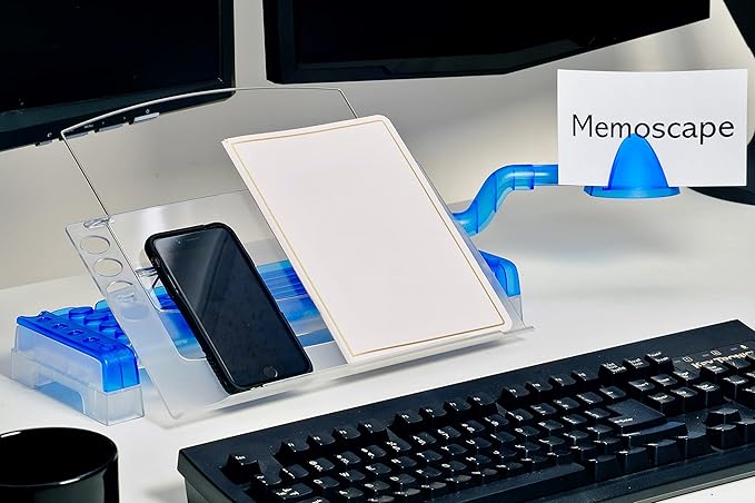 MemoScape Adjustable in-Line Document Holder for Typing | Reduces Neck Strain, Improves Focus, Boosts Desk Organization, and Workflow | Paper Holder Stand for Desk and Home Office - Blue (VUR 3020)